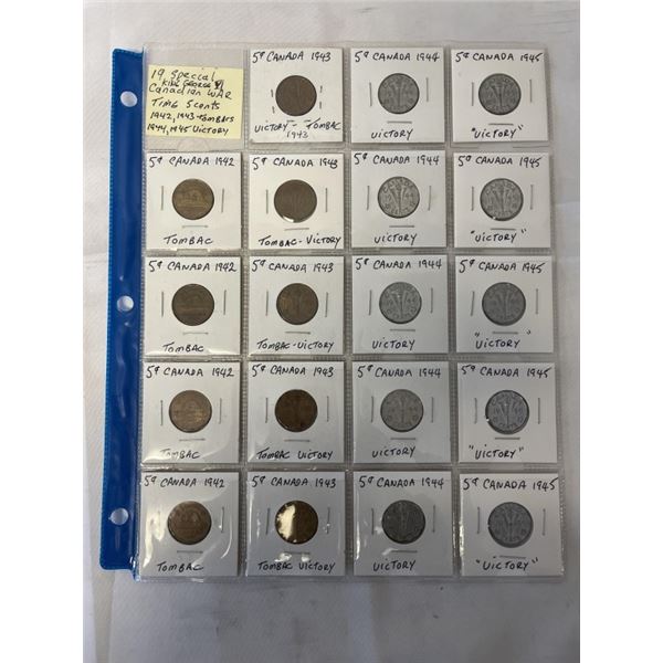 19 SPECIAL KING GEORGE VI WAR TIME 5 CENT 1942, 1943 TOMBACS, PLUS 1944, 1945 VICTORY