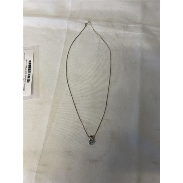 STERLING SILVER W/ BLUE TOPAZ STONE PENDANT AND CHAID NECKLACE, MARKED MJR 925