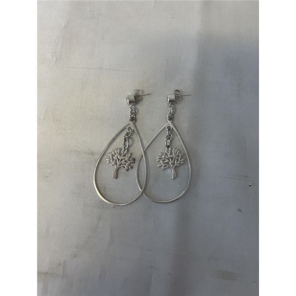 LARGE PAIR OF STERLING SILVER TREE OF LIFE EARRINGS 2" LENGTH EACH