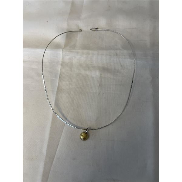 STERLING SILVER CHOKER NECKLACE W/ GOLD/ SILVER PENDANT MARKED MEXICO TAXCO 925
