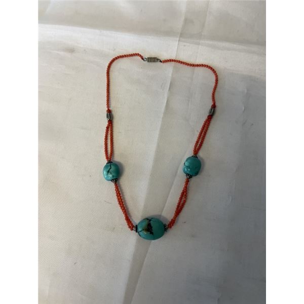 RED CORAL AND TURQUOISE BEADS NECKLACE