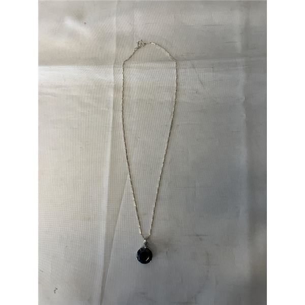 SILVER W/ FACETED BLACK STONE PENDANT W/ CHAIN NECKLACE