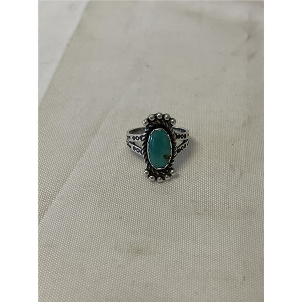 VINTAGE NATIVE AMERICAN NAVAJO STERLING SILVER W/ TURQUOISE RING MARKED 925 SIZE 5
