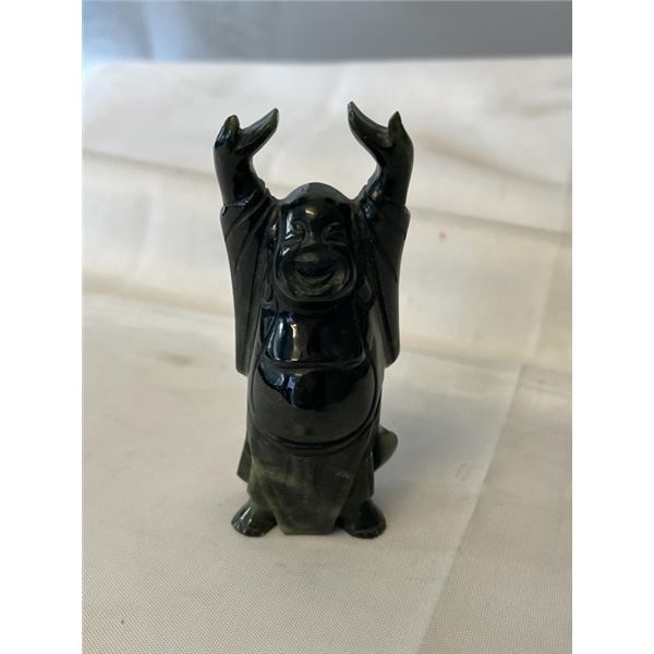 VINTAGE HAND CARVED DARK GREEN JADE STANDING BHUDDA ORNAMENT