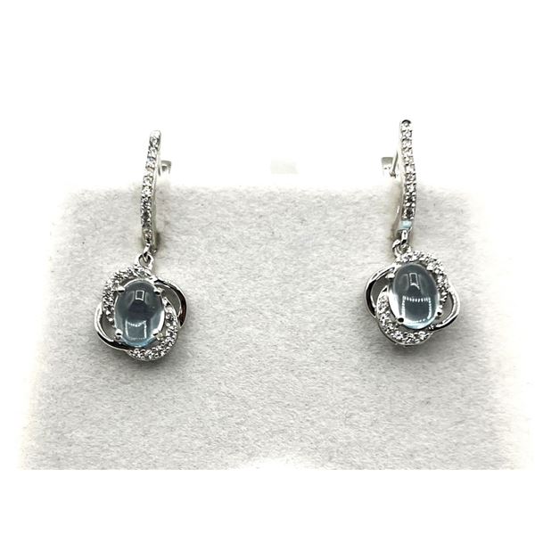STERLING SILVER NATURAL BLUE TOPAZ DANGLING EARRING, RETAIL $450.00.
