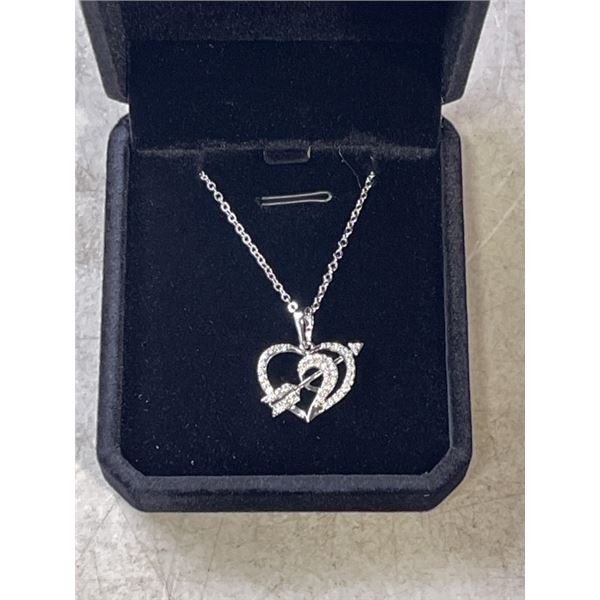 NEW PLATINUM PLATED 24.0MM HEART & ARROW NECKLACE, ADJUSTABLE CHAIN 16-18" LONG