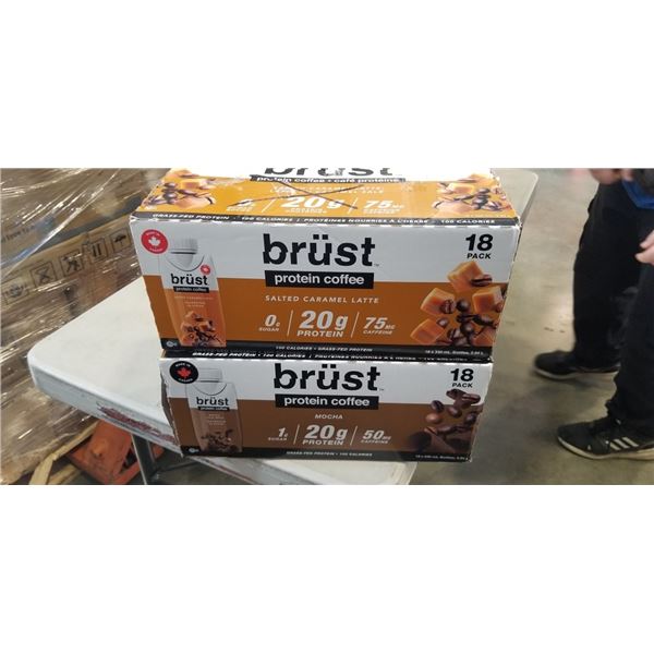 2 CASES OF BRUST PROTEIN DRINKS, MOCHA AND SALTED CARAMEL LATTE, EXP. 2027