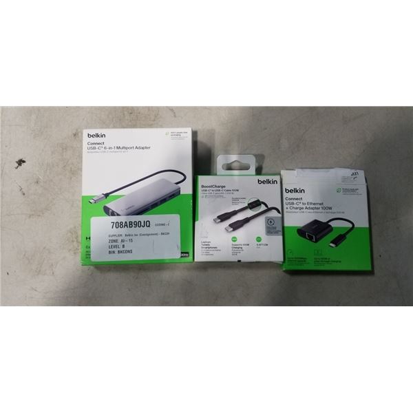 BELKIN USB-C 6 IN 1 MULTIPORT ADAPTER, BELKIN CONNECT USB-C TO ETHERNET + CHARGE ADAPTER 100W, AND B