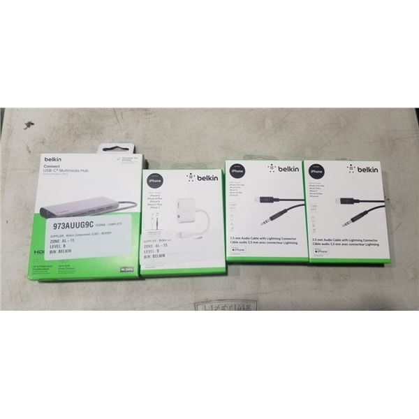 BELKIN CONNECT USB-C MULTIMEDIA HUB, BELKIN 3.5MM AUDIO + CHARGE ROCKSTAR CABLE, AND 2 BELKIN 3.5MM 