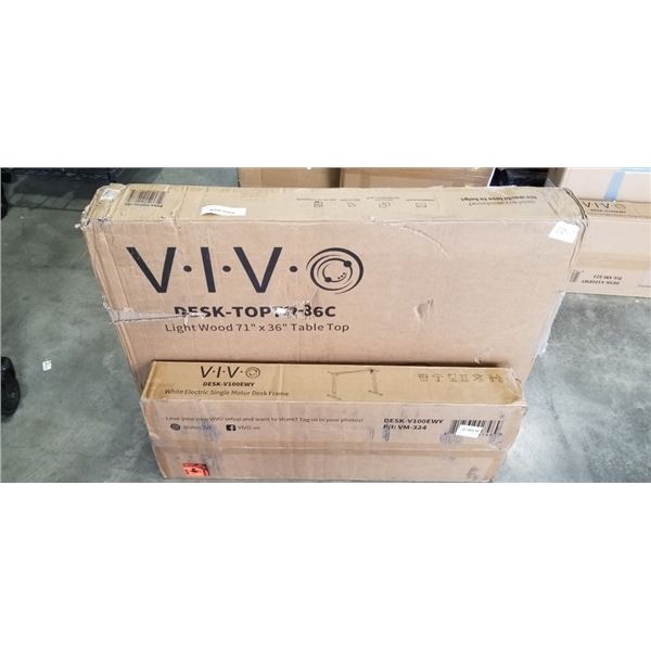 VIVO LIGHT WOOD 71X36 ELECTRIC SIT TO STAND DESK WITH WHITE ELECTRIC SINGLE MOTOR DESK FRAME