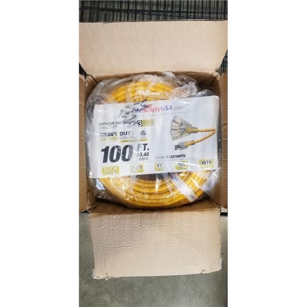 INDOOR OUTDOOR HEAVY DUTY 3 WIRE LIGHTED 100FT EXTENSION CORD, 12AWG, YELLOW
