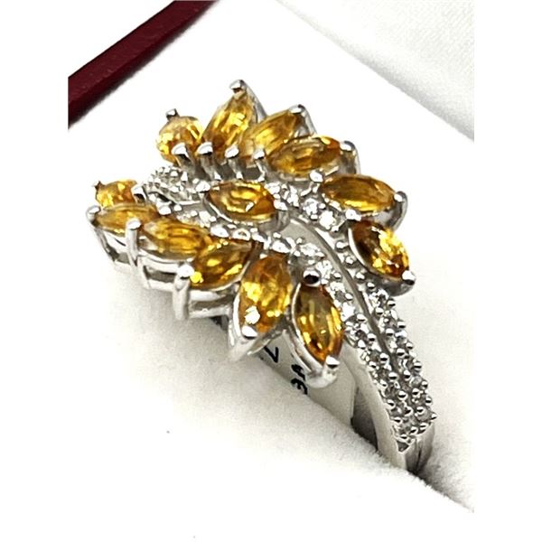 STERLING SILVER NATURAL CITRINE (1CT) WITH NATURAL WHITE TOPAZ (0.06CT) RING, SIZE 7, RETAIL $400.00