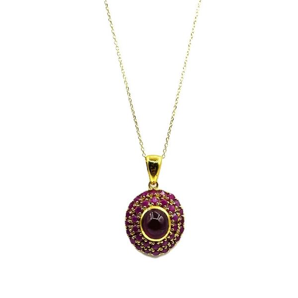22KT GOLD PLATED STERLING SILVER NATURAL ENHANCED RUBY (10.3CT) PENDANT WITH GOLD PLATED STERLING SI