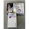 Image 1 : LED FOLDING VANITY MIRROR, FACIAL CLENSING BRUSH, AND FACIAL HAIR REMOVAL TOOL