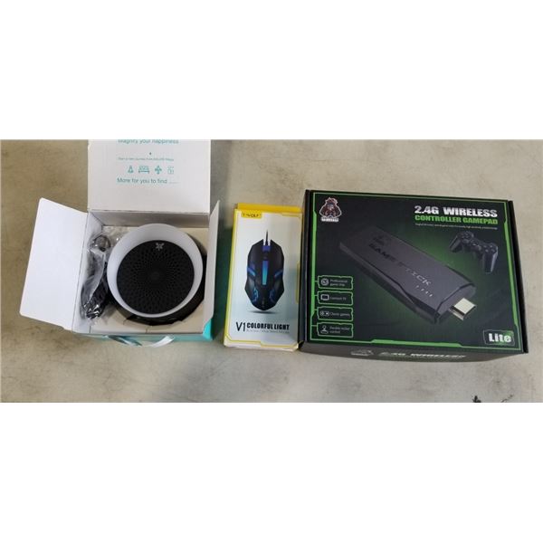 WIRELESS CONTROLLER PAD, OPTICAL MOUSE, AND BLUETOOTH SPEAKER