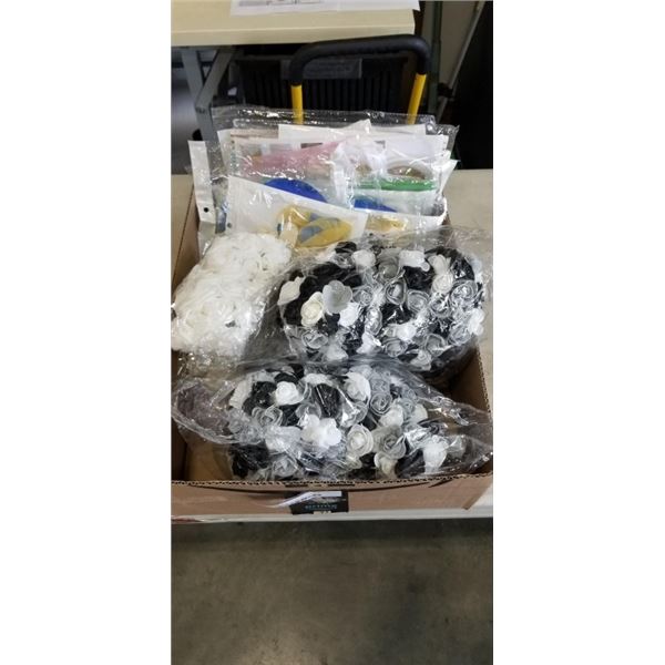 LARGE LOT OF PARTY DECORATIONS, ARTIFICIAL BOQUETS ETC