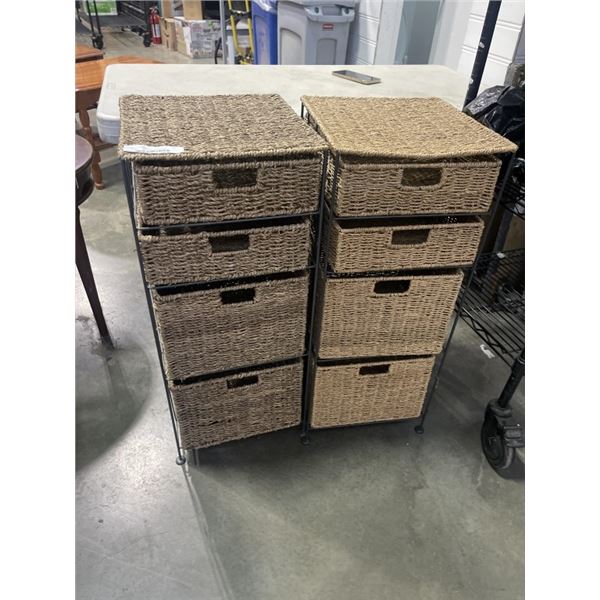2 WICKER 4 DRAWER ORGANIZERS