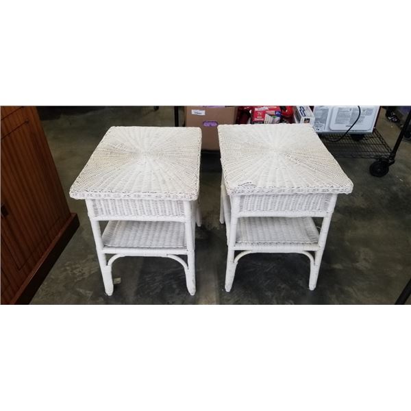 2 WHITE WICKER SIDE TABLES