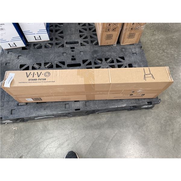 VIVO DARK WALNUT / BLACK MOBILE EASEL TV STAND WITH SHELF