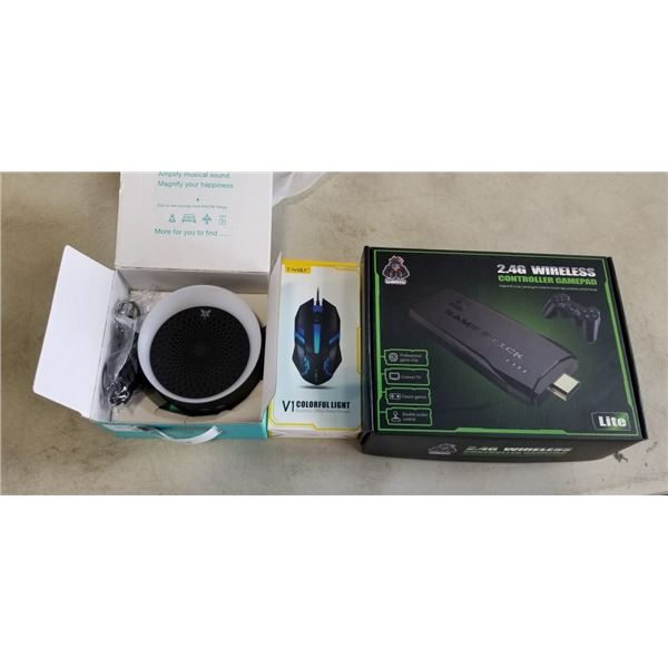 WIRELESS CONTROLLER PAD, OPTICAL MOUSE, AND BLUETOOTH SPEAKER