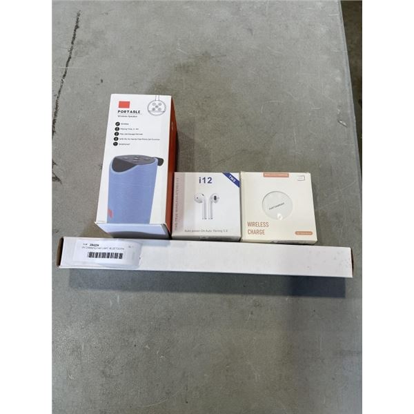 UV DISINFECTANT LIGHT, BLUETOOTH SPEAKER, WIRELESS EARBUDS, AND CHARGE PAD