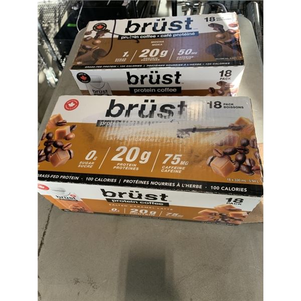 2 CASES OF BRUST PROTEIN DRINKS, MOCHA AND SALTED CARAMEL LATTE, EXP. 2027