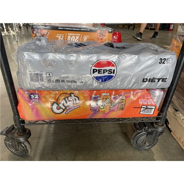 2 CASES OF DIET PEPSI AND CRUSH, 32 PACKS, NOT COMPLETE