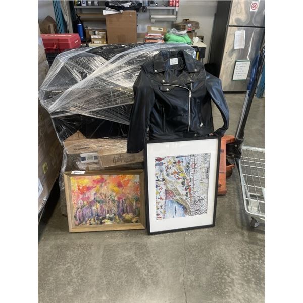 ZARA KIDS LEATHER JACKET AND 2 FRAMED PICTURES