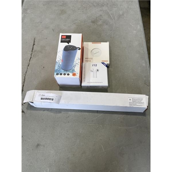 UV DISINFECTANT LIGHT, BLUETOOTH SPEAKER, WIRELESS EARBUDS, AND CHARGE PAD