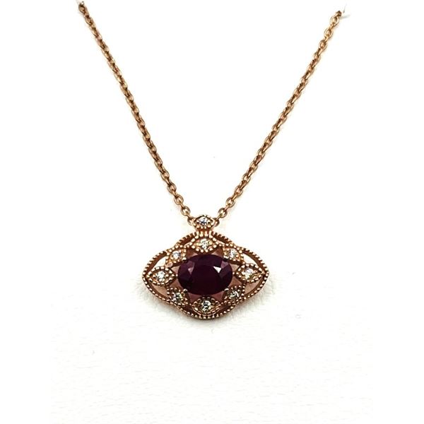 ROSE GOLD PLATED STERLING SILVER NATURAL ENHANCED RUBY (1CT) AND CZ PENDANT WITH GOLD PLATED STERLIN