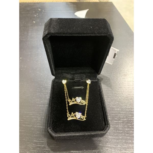 NEW 14K GOLD PLATED 1.25CT HEART CUT SIMULATED DIAMIOND (CZ) MOM HEART 3 PIECE SET, BRACELET 6.5-7.5