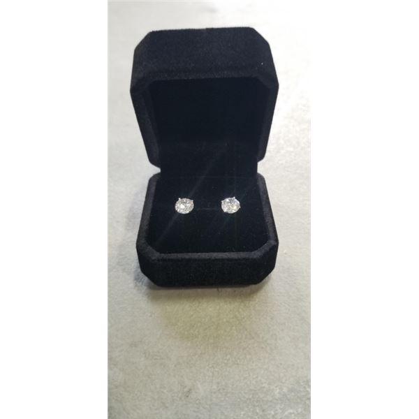 NEW PLATINUM PLATED 1.0CT EACH SIMULATED DIAMOND (CZ) STUD EARRINGS