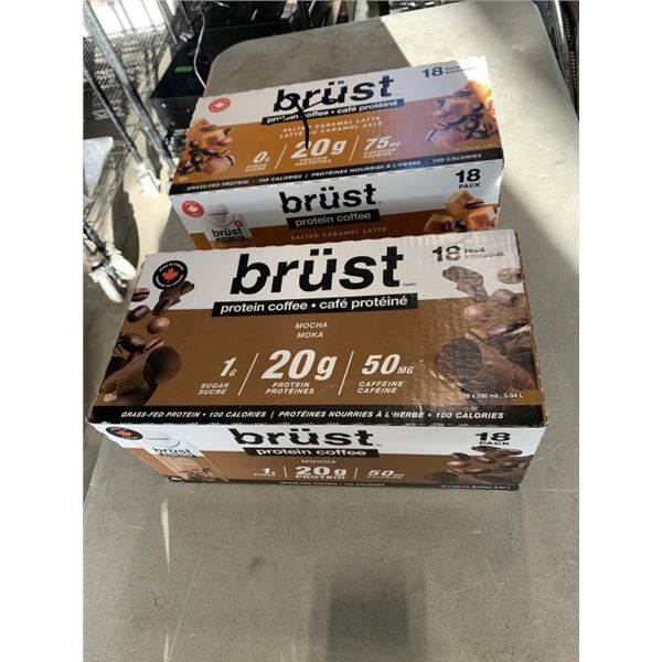 2 CASES OF BRUST PROTEIN DRINKS, MOCHA AND SALTED CARAMEL LATTE, EXP. 2027
