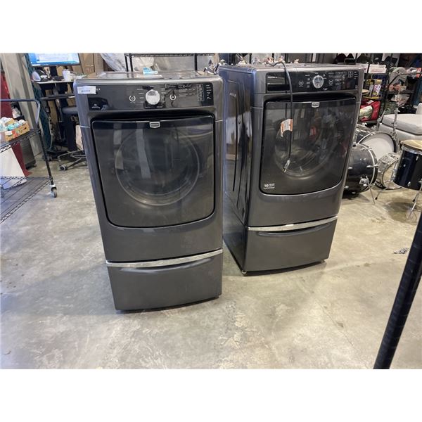 MAXIMA FRONT LOAD WASHER AND DRYER W/ PEDASTAL STANDS