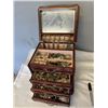 Image 1 : SOLID WOOD JEWELRY CASE W/ LOTS OF CONTENTS