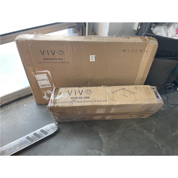 VIVO GRAY 75X63 ELECTRIC SIT TO STAND CORNER DESK WITH WHITE ELECTRIC MULTI MOTOR CORNER DESK FRAME