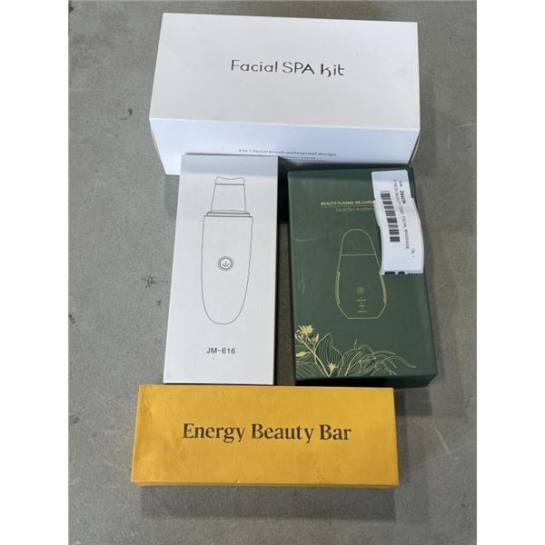 4 NEW BEAUTY ITEMS - FACIAL MASSAGE KIT, SKIN SCRUBBER, AND BEAUTY BAR