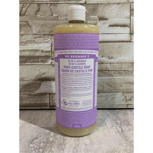 1 Bottle of Dr. Bronner's 18-in-1 Lavender Pure-Castile Soap 946ml