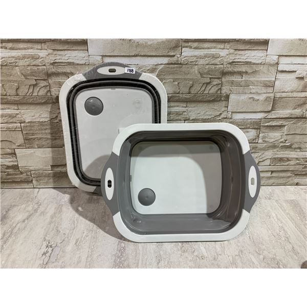 Lot of 2 Mutli-Functional Collapsible Cutting Board / Dish Basin / Drainer