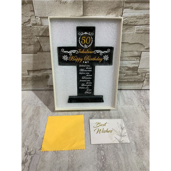 50th Birthday Glass Cross Decoration