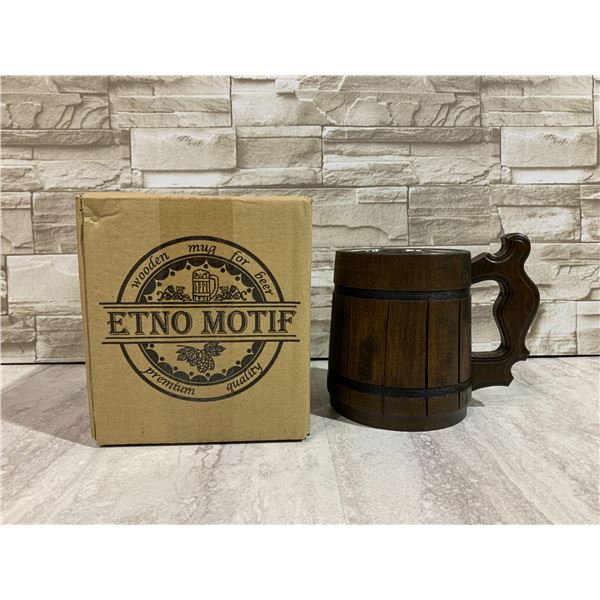 Etno Motif Handmade Wooden Mug - 20 oz Stainless Steel Insert