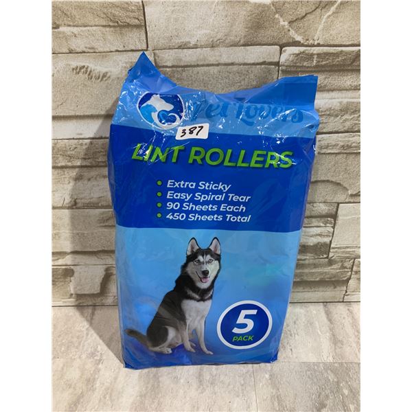 5 Pack of Extra Sticky Lint Rollers - 450 Sheets Total