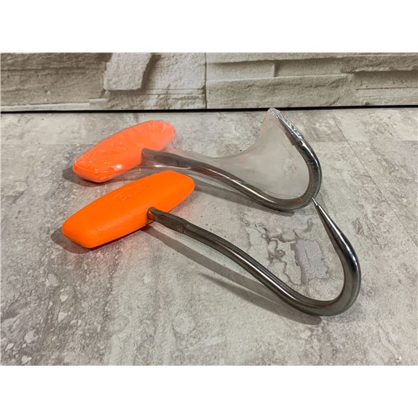 Lot of 2 Meat Hooks with Orange Plastic Handles
