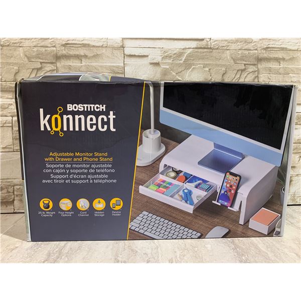 Bostitch Konnect - Adjustible Monitor Stand with Drawer & Phone Stand