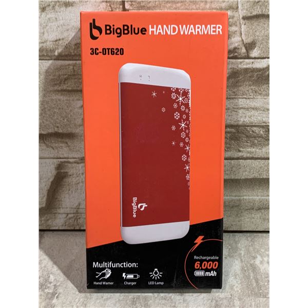 Big Blue Hand Warmer - 6000 mAh Rechargeable - With LED Light