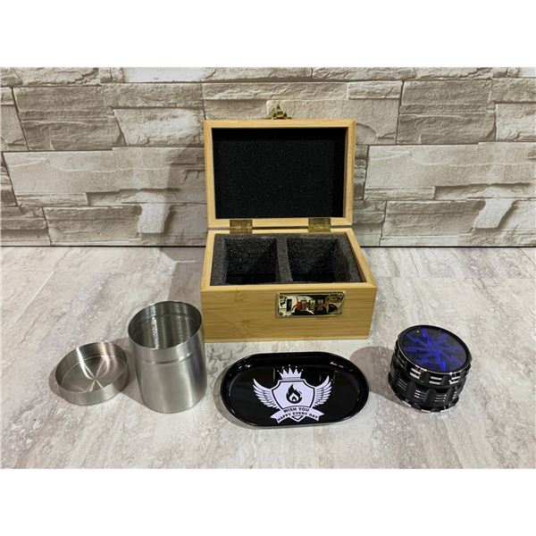 Stash Box Combo Kit w/ Lock - Small Rolling Tray - Container for Herbs & Herb Grinder