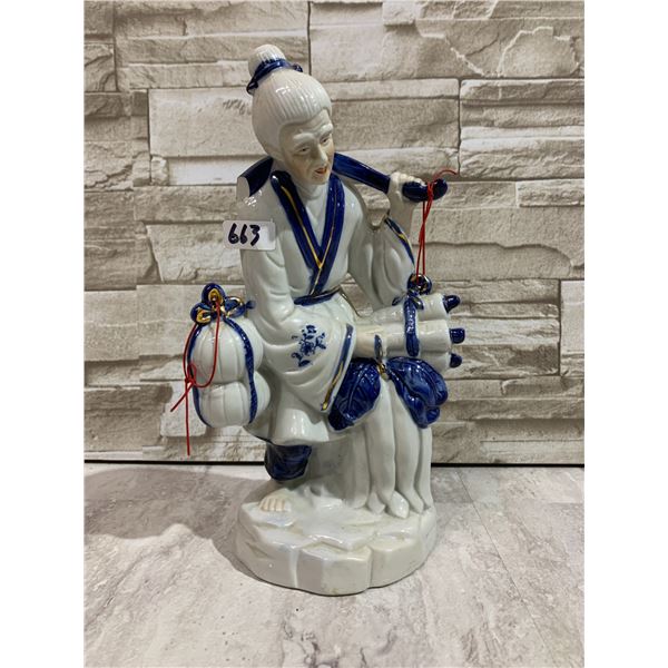 Vintage Large Fisherman Lady - Cobalt Blue & Gold Accents