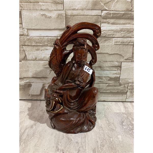 Hand-Carved Chinese Hardwood Sculpture Guanyin Dragon Statue