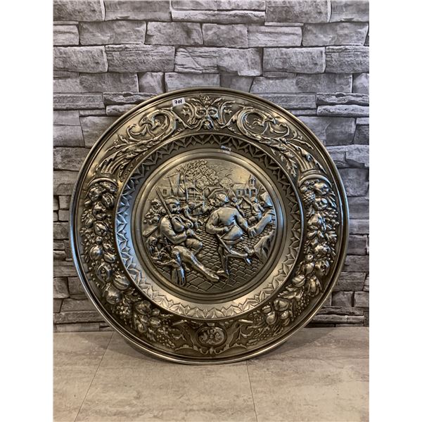 Vintage Decorative Steel Charger Plate - European Scene