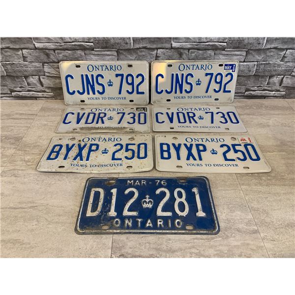 Lot of 7 Ontario License Plates - 3 Matching